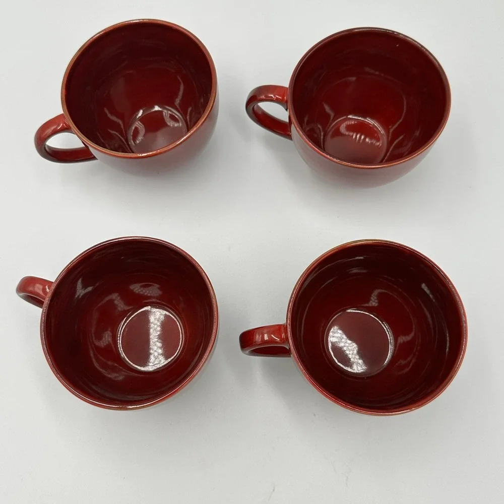 Pier 1 Coffee Mugs Set of 4 Brown‎ 12oz Glossy Stoneware Round Tea Cups Tote N